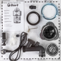 Измельчитель пищевых отходов Bort TITAN 4000, 390 Вт, 3 ступени, 4.2 кг/мин, 90 мм, серый