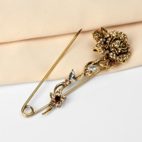 Булавка &laquo;Цветок Роза&raquo;, 8,5 см, цветная в чернёном золоте