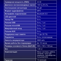Колонка портативная H-PS1030 40Вт Bluetooth