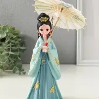 Сувенир полистоун "Девочка в кимоно с зонтиком" голубой 12х13,8х25 см