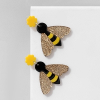 Серьги акрил &laquo;Пчёлы&raquo;, цвет золотисто-чёрный в серебре