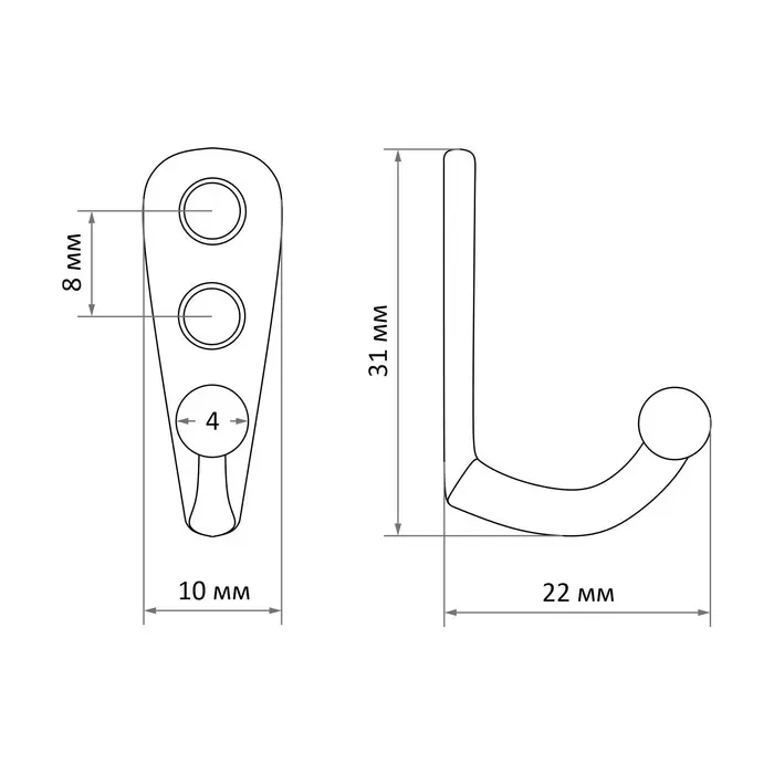 Крючок мебельный ТУНДРА TKO001, однорожковый, черный, 50 шт.