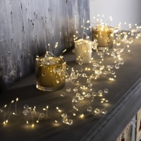 Гирлянда &laquo;Мишура&raquo; 2 м роса с насадками &laquo;Грозди&raquo;, IP20, серебристая нить, 200 LED, свечение тёплое белое, ААх3