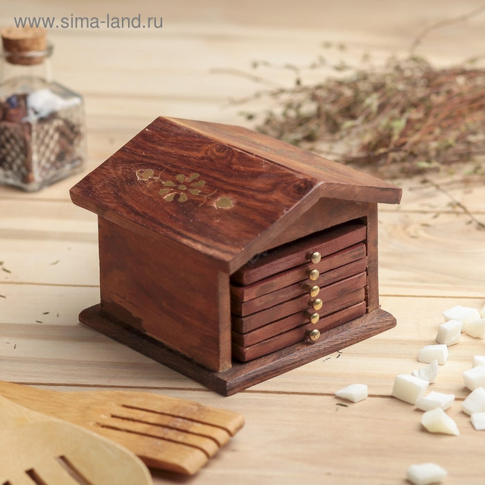 Подставка под горячее &laquo;Домик&raquo;, 6 шт., 8.5&times;10&times;10 см, дерево