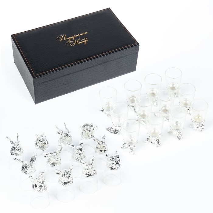 Подарочный набор рюмок-перевёртышей на 12 персон, с графином 400 мл, рюмка 30 мл, серебро Подарочный набор рюмок-перевёртышей на 12 персон, с графином 400 мл, рюмка 30 мл, серебро