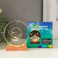 Сувенир стекло свет "Диск. Высадка космонавта на луну" 5хLED d=10 см, USB 10х4х11,4 см