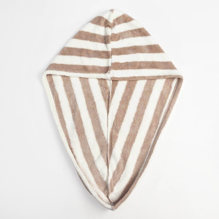 Чалма для сушки волос Этель &laquo;Полоски&raquo;, цв.бежевый, 65*25 см, 100% п/э