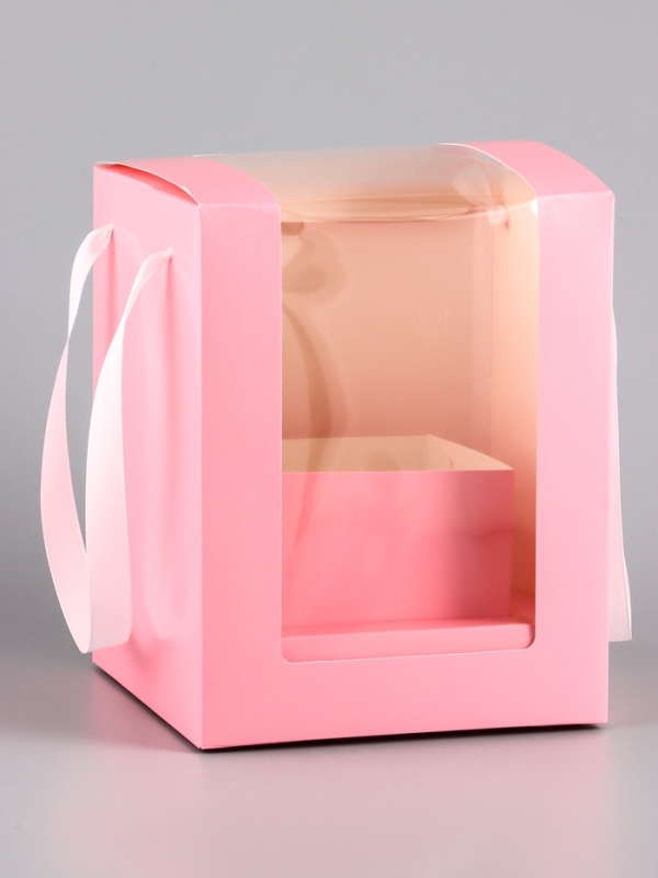 Коробка для цветов, 16 х 16 х 20 см, розовая