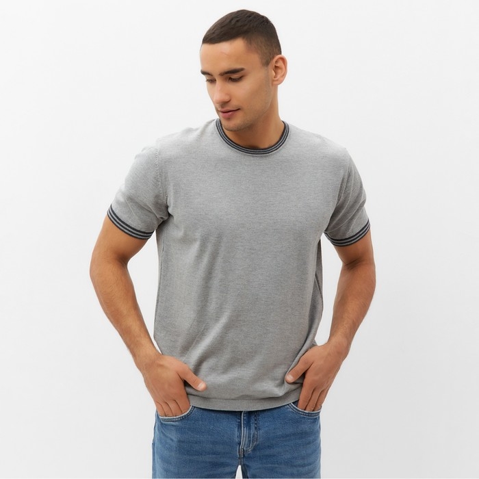 Джемпер мужской короткий рукав MINAKU REGULAR FIT: цвет серый меланж, р-р 46