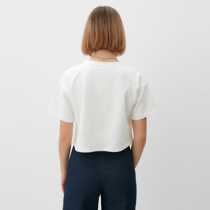 Футболка укороченная женская MINAKU OVERSIZE FIT: цвет экрю, р-р 50 Футболка укороченная женская MINAKU OVERSIZE FIT: цвет экрю, р-р 50