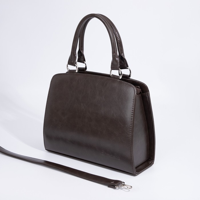 Сумка-тоут El Masta на молнии, наружный карман, длинный ремень, цвет тёмно-коричневый