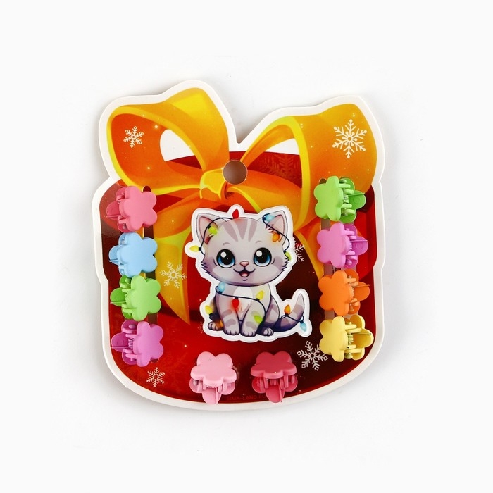 Заколка и крабики для волос новогодние &laquo;Подарок&raquo; на Новый год, 8,9 х 9,6 см