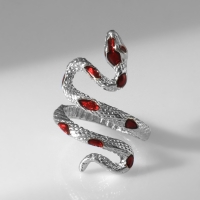 Новый год! Символ года 2025! Кольцо &laquo;Змея&raquo; спираль, цвет красный в серебре, безразмерное