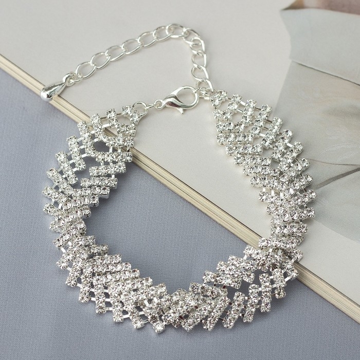 Браслет со стразами &laquo;Голливуд&raquo; переплетение, цвет белый в серебре, 20 см