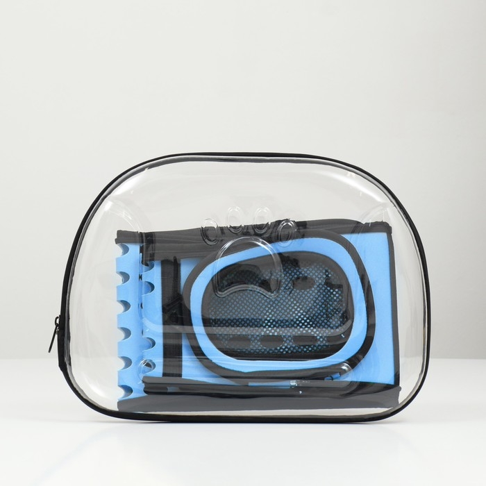 Переноска для животных прозрачная, 42*32*28 см, голубая