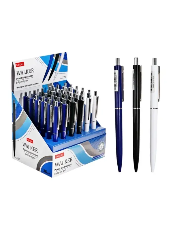 Ручка шариковая автоматическая, Hatber. Walker Classic, синяя 0.7 мм, 36 шт. в дисплее, МИКС
