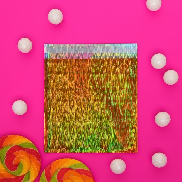 Пакет подарочный голографический с липкой лентой, "Звездное небо", 10x10+2 см набор 50шт