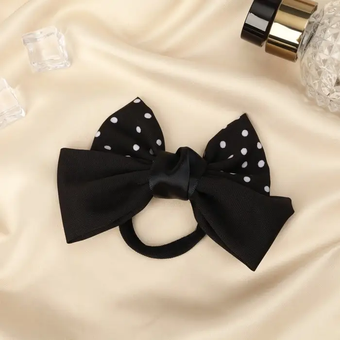 Резинка для волос бант &laquo;Школьница&raquo;, горох, 9&times;8 см, чёрная