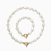 Набор 2 пред-та: бусы,браслет "Жемчуг барочный", капля, 40/18см, цвет белый в золоте