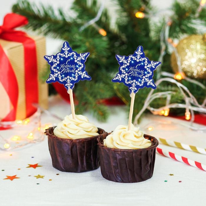 Новогодние шпажки &laquo;С Новым Годом!&raquo;, снежинка, набор 12 шт.