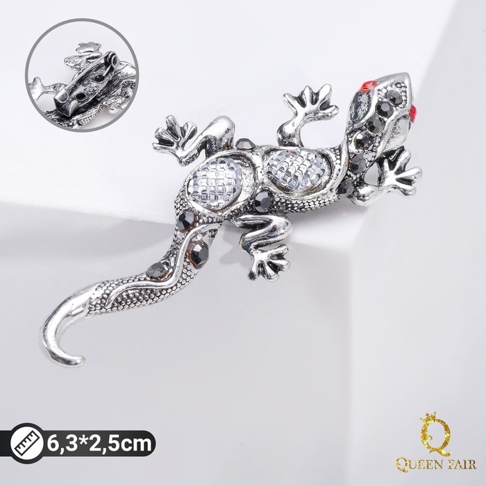 Брошь &laquo;Ящерица&raquo; тритон, цветная в чернёном серебре
