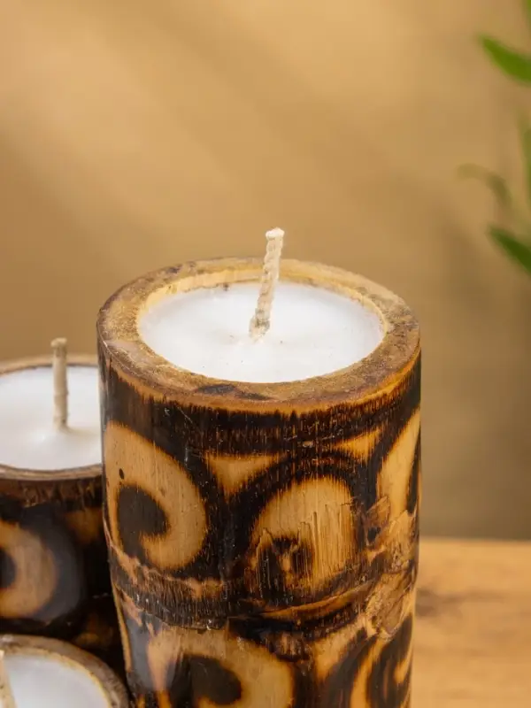 Свеча в бамбуке тройная, 14&times;13&times;30 см, 100 мл, коричневая