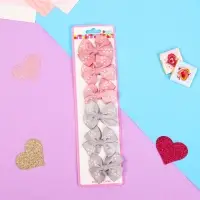 Зажим для волос "Бантик" полоса в горошек, 5,5 см, серый и розовый