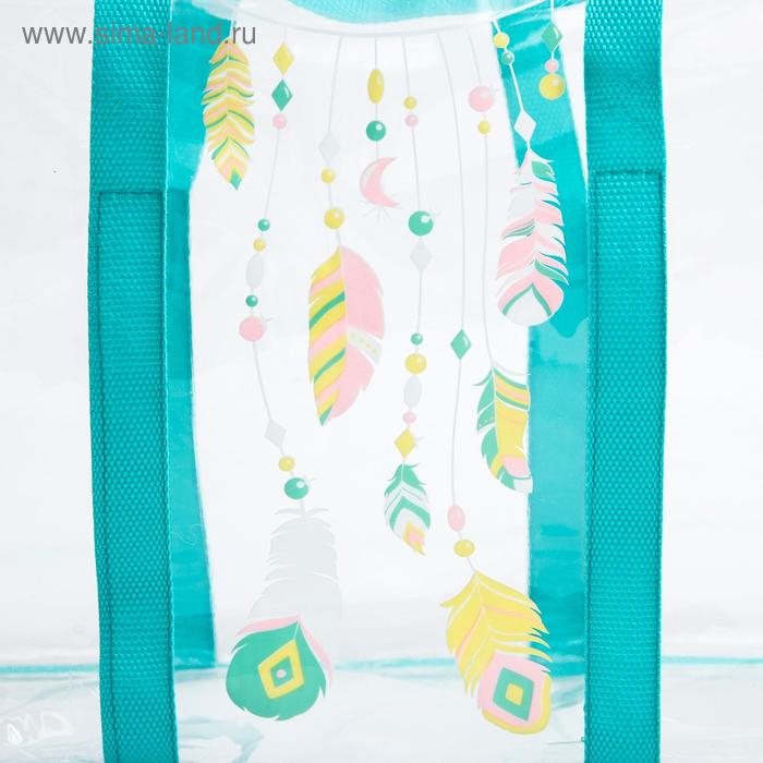 Сумка в роддом &laquo;Перья&raquo;, размер 50х31 см, до 10 кг., цвет прозрачный/бирюзовый, Mum&Baby