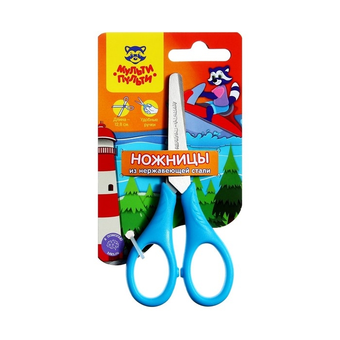 Ножницы 12,8 см детские Мульти-Пульти "Приключения Енота", микс, европодвес