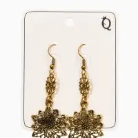 Серьги метал "Аутентичность" цветы, цвет чернёное золото