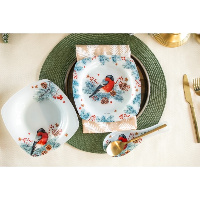 Подставка под ложку новогодняя Дорого внимание &laquo;Снегирь&raquo;, 21,4 х 7,5 см, стекло