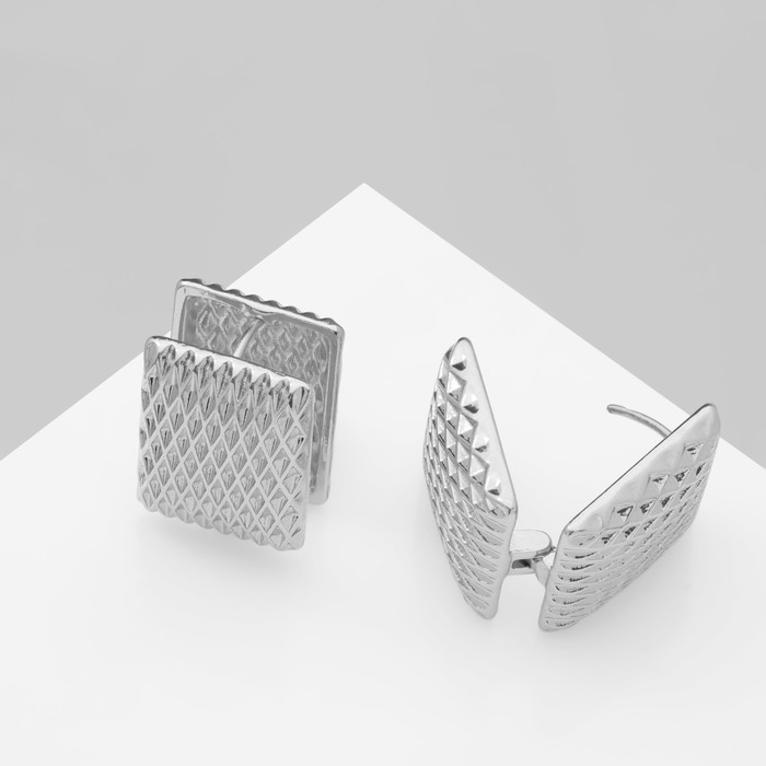 Серьги металл «Аккорд» орнамент, прямоугольник, цвет серебро Серьги металл «Аккорд» орнамент, прямоугольник, цвет серебро