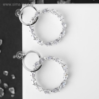 Серьги со стразами «Вспышка» два круга, цвет белый в серебре Серьги со стразами «Вспышка» два круга, цвет белый в серебре