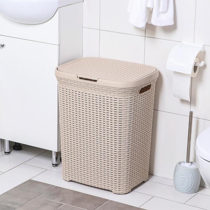 Корзина бельевая с крышкой &laquo;Ротанг&raquo;, 60 л, 34&times;44&times;55 см, цвет латте