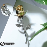 Брошь &laquo;Цветок&raquo; роза, цвет белый в серебряно-золотом