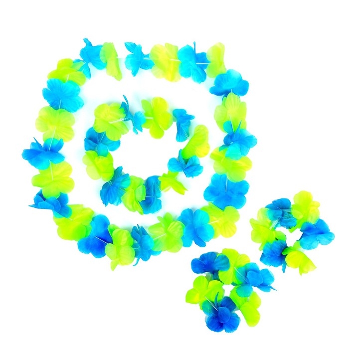 Гавайский набор Гавайский набор "Цветочки", ( ожерелье, венок 2 браслета), цвет зеленый