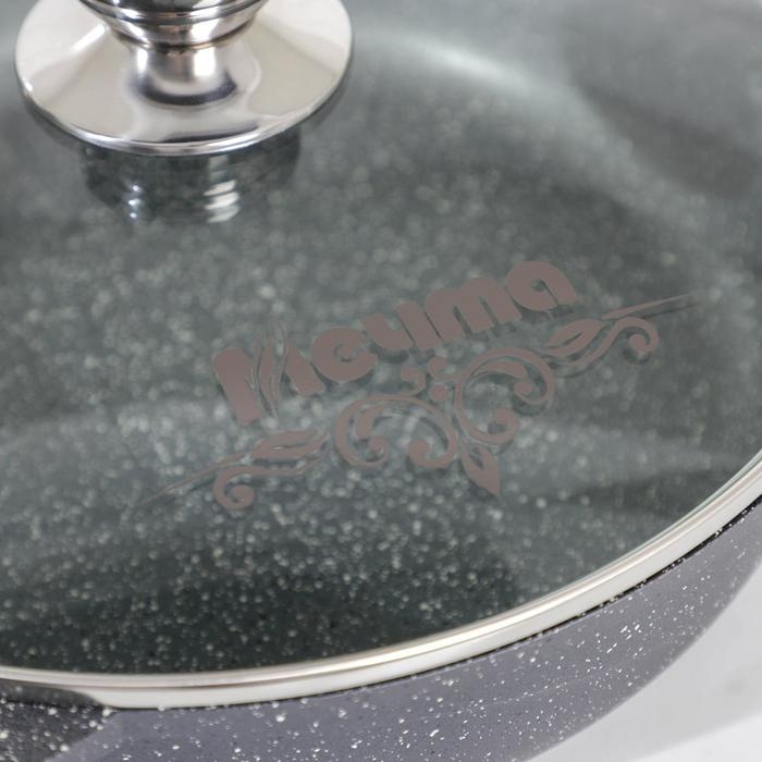 Сковорода &laquo;Гранит&raquo;, d=28 см, стеклянная крышка, съёмная ручка, антипригарное покрытие, цвет серый