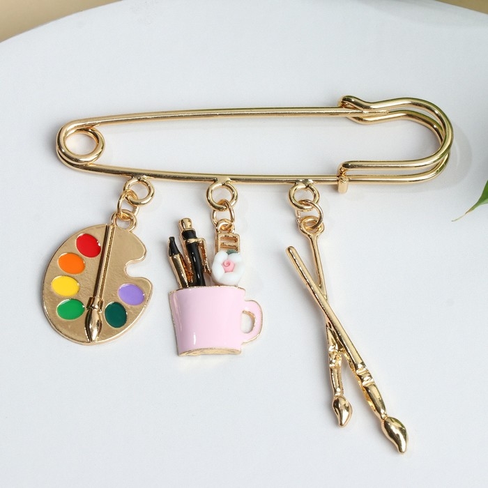 Булавка &laquo;Художник&raquo; с подвесками, 7 см, цветная в золоте