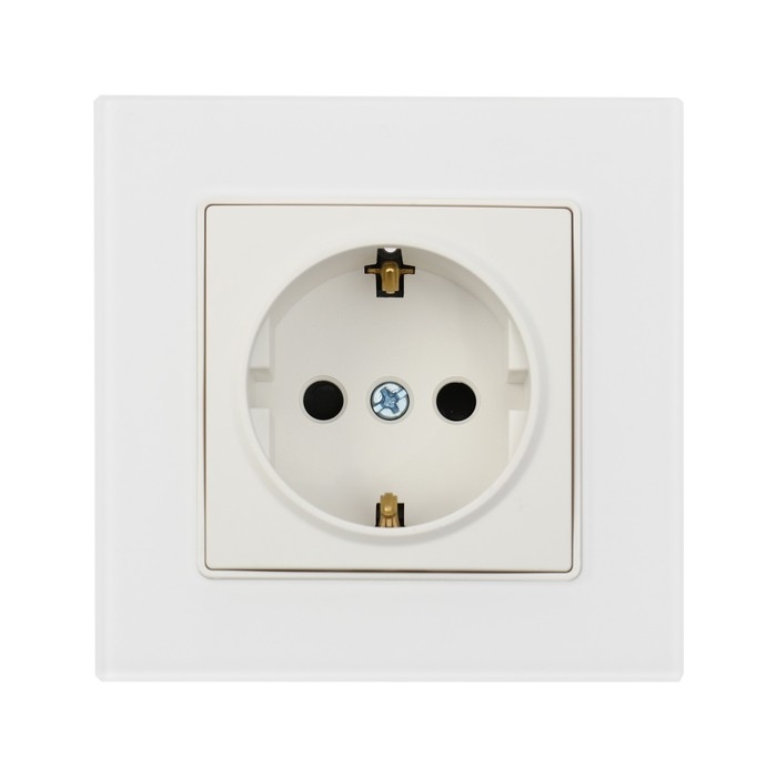 Розетка одноместная TOT Matte Glass, 16 А, скрытая, с з/к, стекло, белая Розетка одноместная TOT Matte Glass, 16 А, скрытая, с з/к, стекло, белая