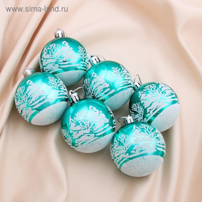 Набор шаров пластик d-6 см, 6 шт Набор шаров пластик d-6 см, 6 шт "Изумрудик - зимний лес" зелёный
