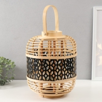 Подсвечник ротанг, металл "Фонарик. Соты" 32,5х25х25 см
