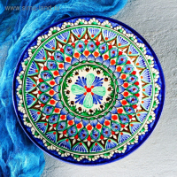 Тарелка Риштанская Керамика "Цветы", 22 см, синяя Тарелка Риштанская Керамика "Цветы", 22 см, синяя