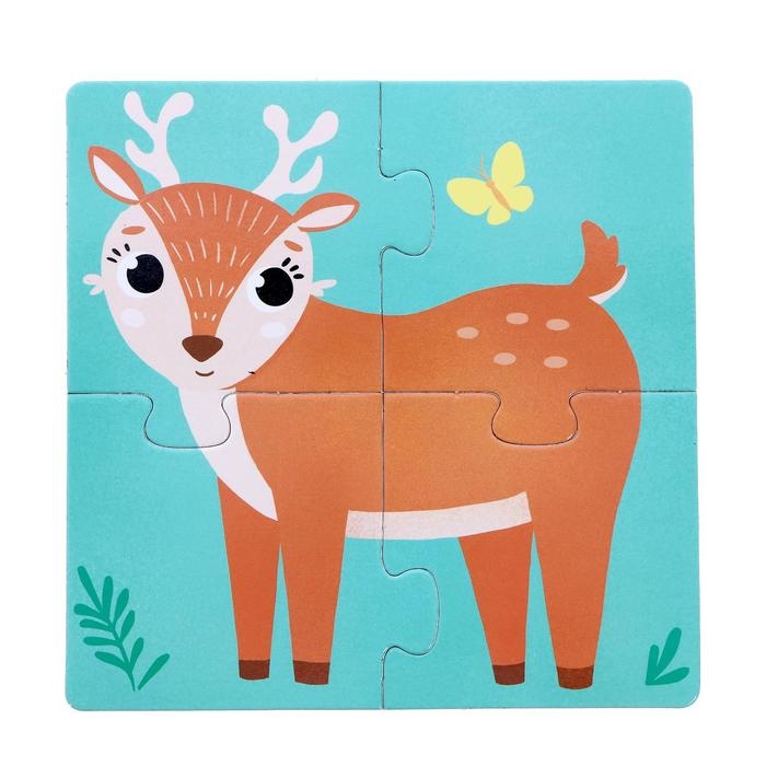 Пазлы 4 в 1 &laquo;Собери зверюшку: Кто живёт в лесу?&raquo;, 4 пазла, 16 деталей