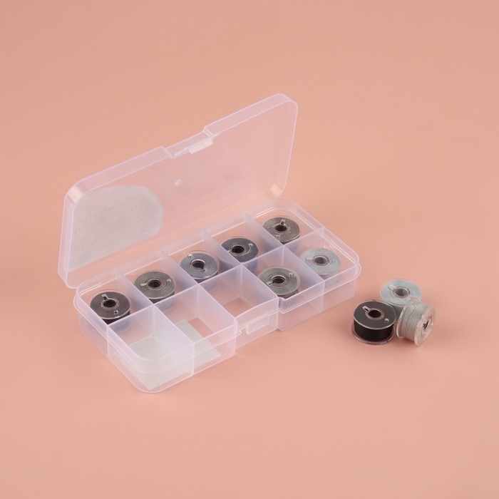 Набор шпулек с нитками, в органайзере, d = 20 мм, 10 шт, цвет серый спектр