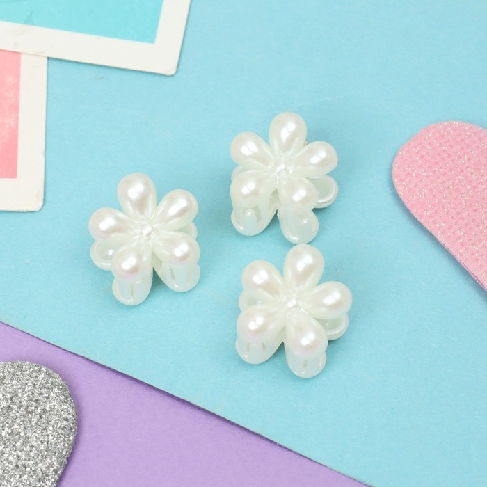 Краб для волос "Беатрис" (набор 8 шт) цветочек, 2 см, белый