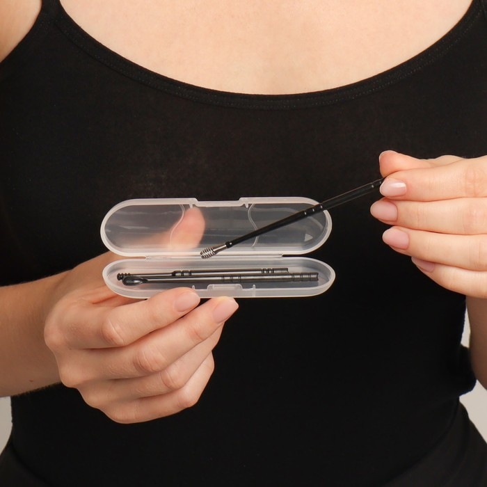 Набор для чистки ушей, 3 предмета, в пластиковом футляре, 10,5 &times; 3 &times; 1 см, цвет чёрный