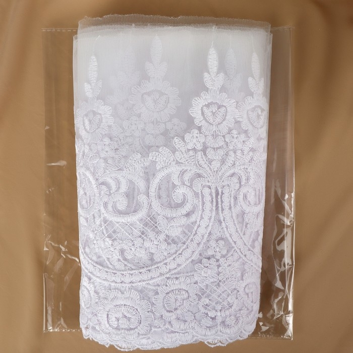Кружево на сетке, 280 мм &times; 11 &plusmn; 1 м, цвет белый