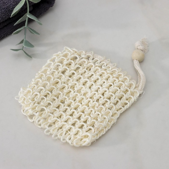 Мочалка-мешочек для вкладывания мыла Доляна, 10&times;10 см, бежевая