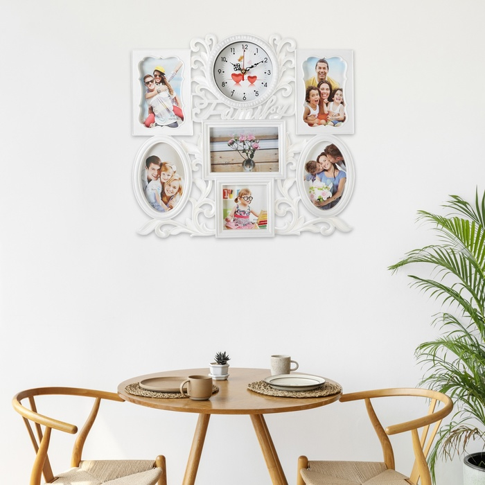 Часы настенные интерьерные, фоторамка - коллаж Часы настенные интерьерные, фоторамка - коллаж "Family", бесшумные, 45 х 37 см, d-11.5 см