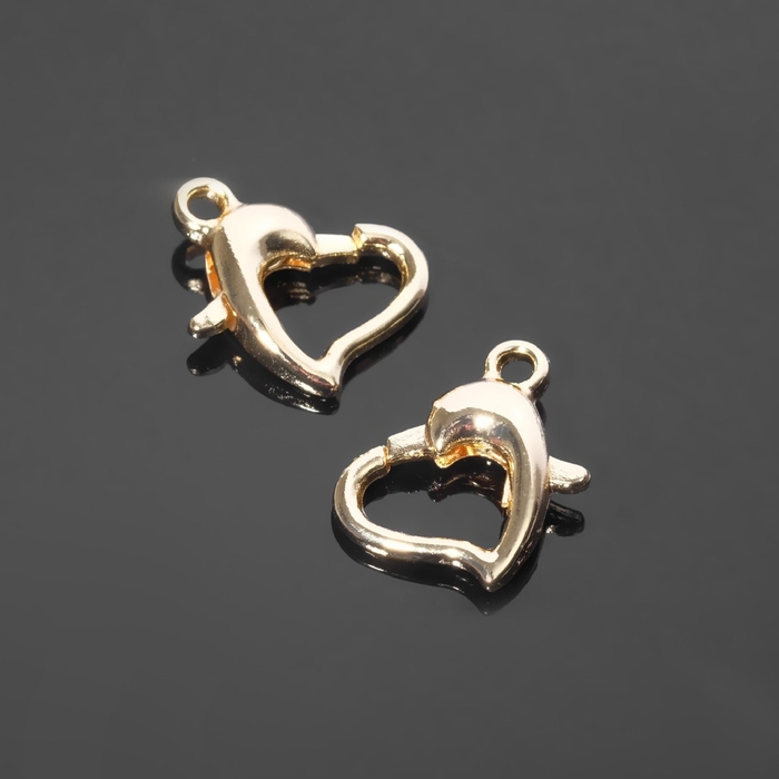 Замок-карабин &laquo;Сердце&raquo;, (набор 2 шт.), 9&times;12 мм, медь, цвет золото
